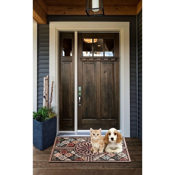 Front Door Mat 24"x36" Large Outdoor Welcome Door Mat,Heavy Duty Non-Slip Rubber Entrance Doormat Apply to Home High Traffic Area Outside Entry Way Doormat,Flower Vintage Pattern