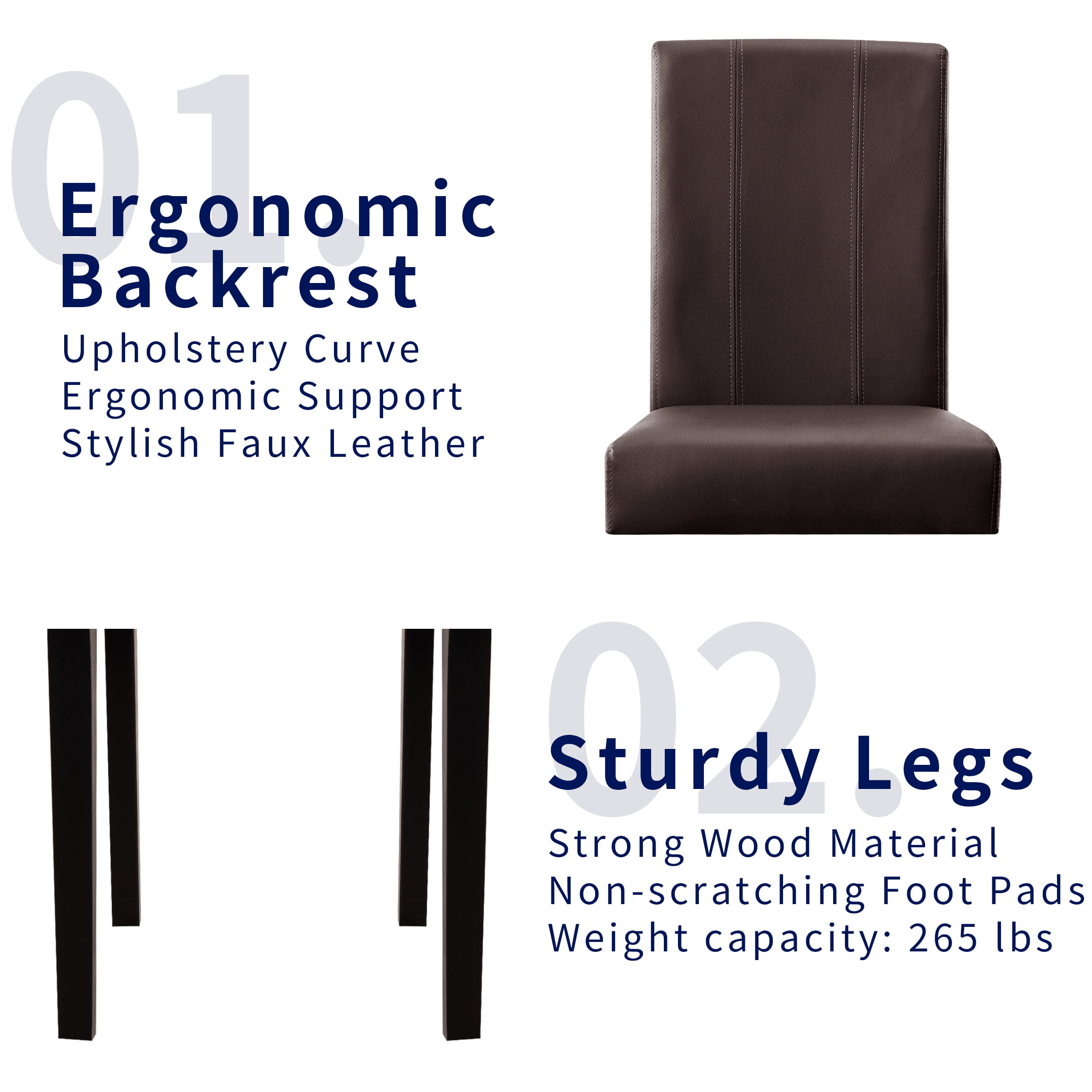 Subrtex Faux Leather Indoor Dining Chair Set of 4, Modern Mid-Century Chairs for Home, Brown
