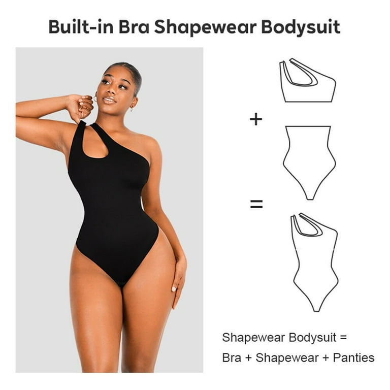 Bodysuit Shapewear One Shoulder Cut Out Built in Bra Body Shaper