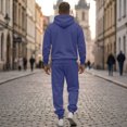 thumbnail image 6 of Dwelliawo Men's Tracksuit 2 Piece Hoodie and Sweatpants Solid Color Full Zip Sweat Hoodie Joggers Sport Pant Set Casual Fall Winter Suits with Pockets Navy S, 6 of 8