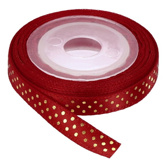 Grosgrain Ribbons 5 Yards 1/4 Inch Wine Red Gold Dots Ribbon for Crafts Gift Wrapping Wedding