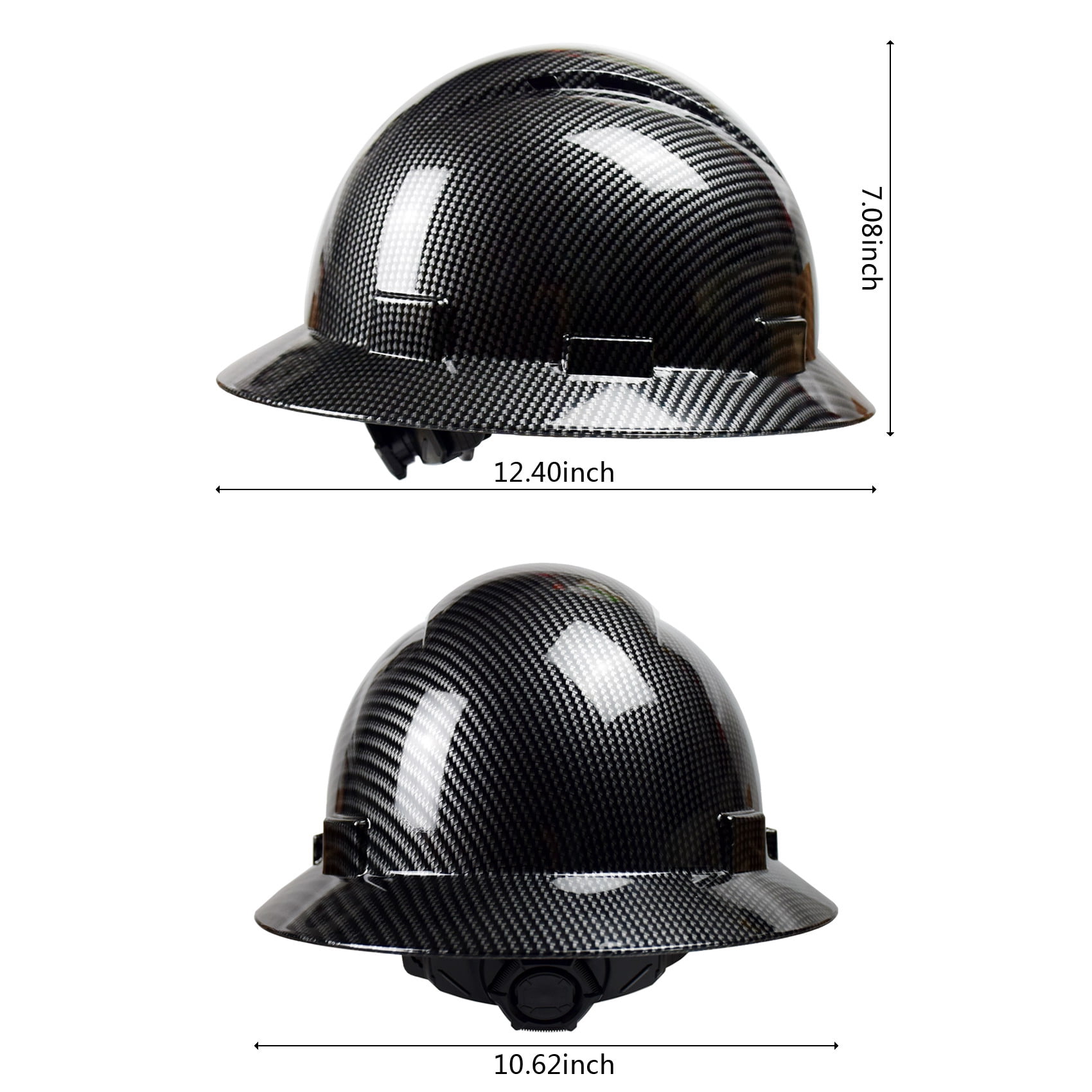 Full Brim Hard Hat - OSHA Safety Helmet Durable Lightweight Carbon Fiber Hard Hat, 6-Point Ratchet Suspension Protective Gear for Men and Women