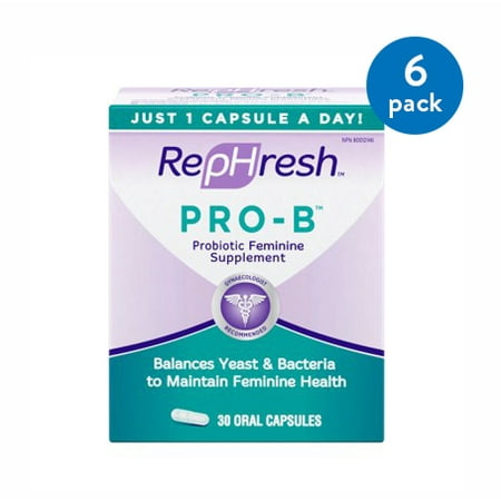 (6 Pack) RepHresh Pro-B Probiotic Feminine Supplement Capsules, 30 (Best Probiotic Supplement For Yeast Infections)