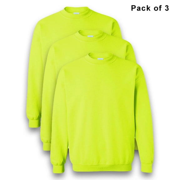Gildan High Visibility Sweatshirt for Work | Heavy Blend Crew Neck Hi Vis Safety Sweater Crafted from 5.3 Oz 50/50 Cotton/polyester, Safety Green, 3 Pack, S Size