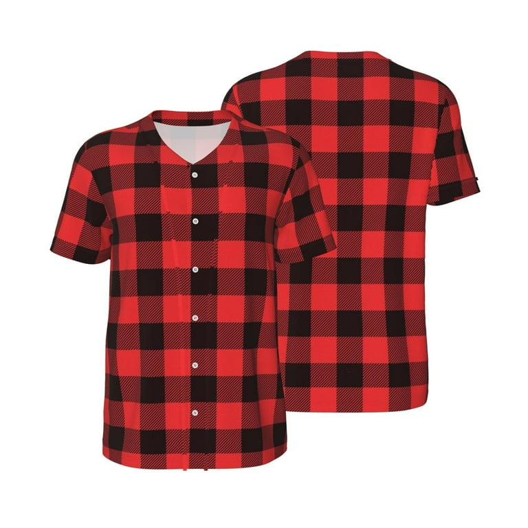 Daiia Buffalo Plaid Red Black Mens Baseball Jersey Button Down
