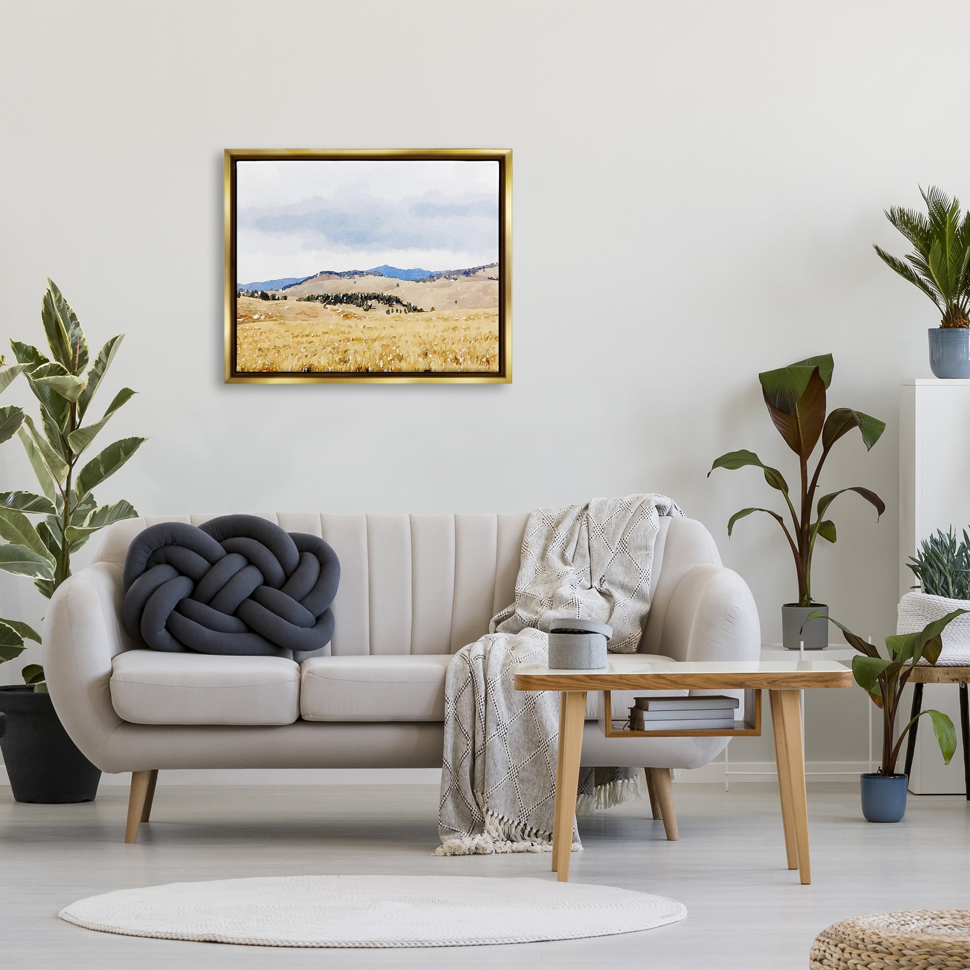 Stupell Grassy Plateau Vasty Countryside Landscape Painting Gold Floater Framed Art Print Wall Art