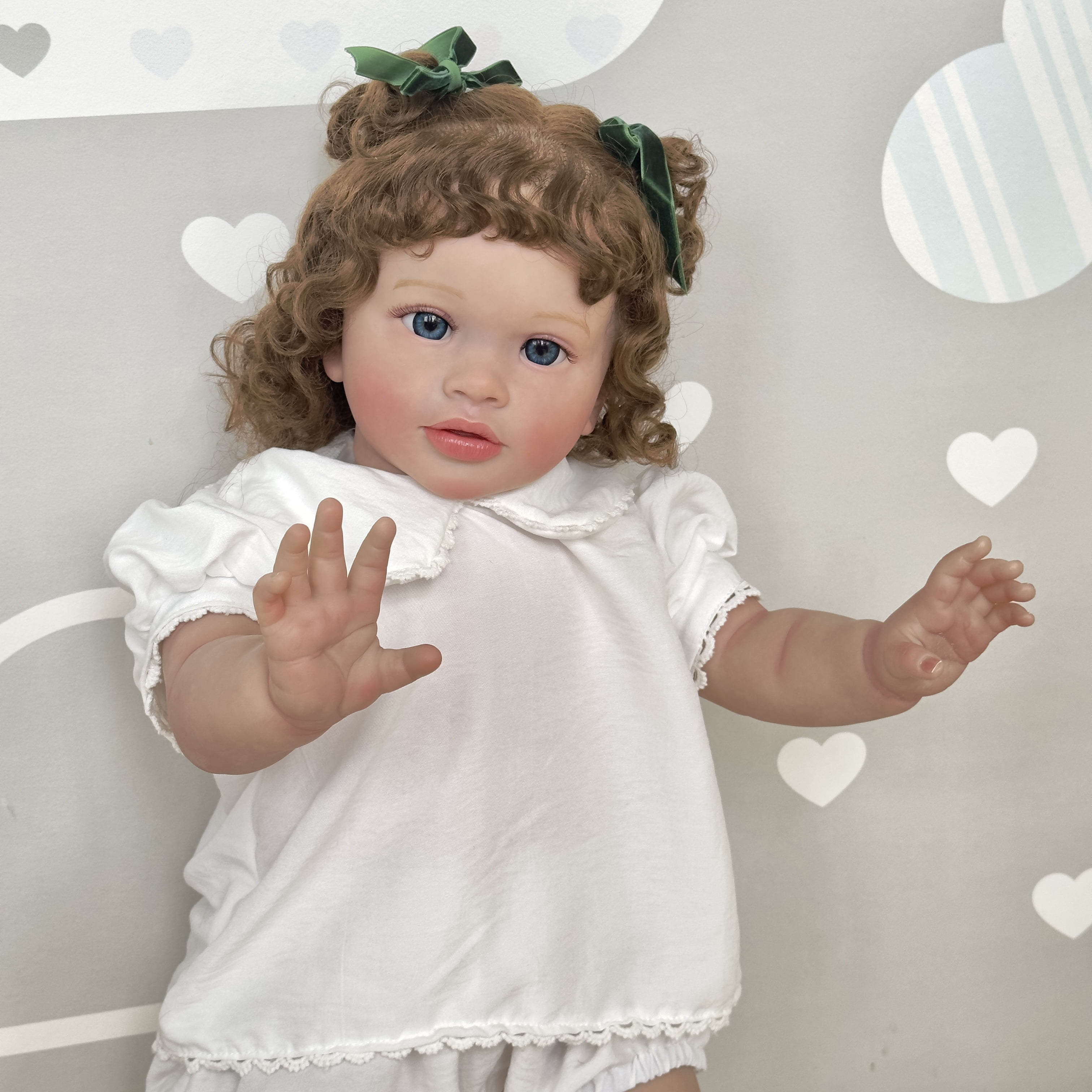 iCradle Lovely Lifelike Toddler Dolls Girl 26 Inch Realistic Babies Handmade Standing Dolls Soft Cloth Body Rooted Hair Blue Eyes Gift for Kids 3+