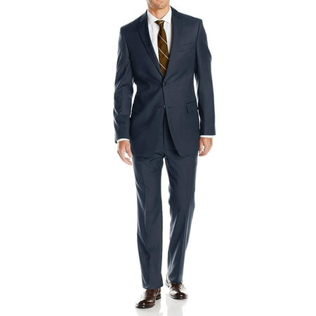 LN LUCIANO NATAZZI Mens Suits 2 Button Modern Fit Side Vent Narrow Stripe Suit French Blue