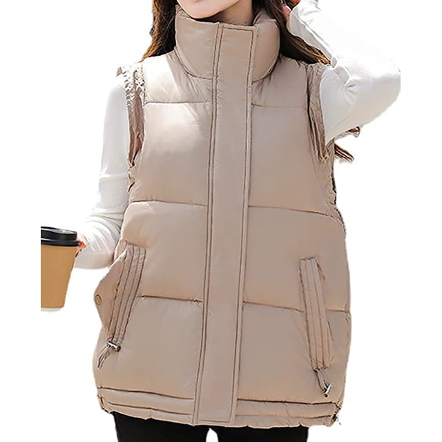 LinYooLi Gilet Matelassé pour Femmes Sans Manches Col Montant d'Hiver Veste 2022