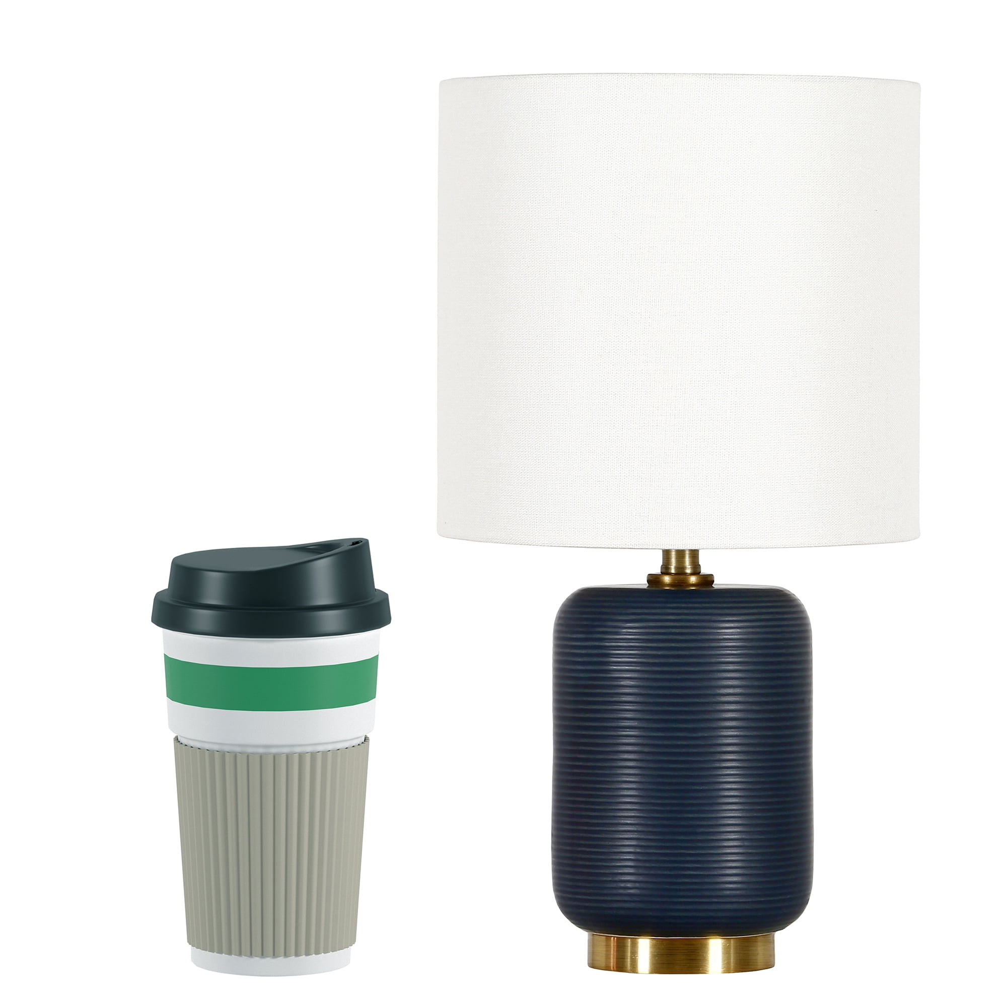 Evelyn&Zoe 15" Retro Ceramic Mini Lamp with White Drum Linen Shade