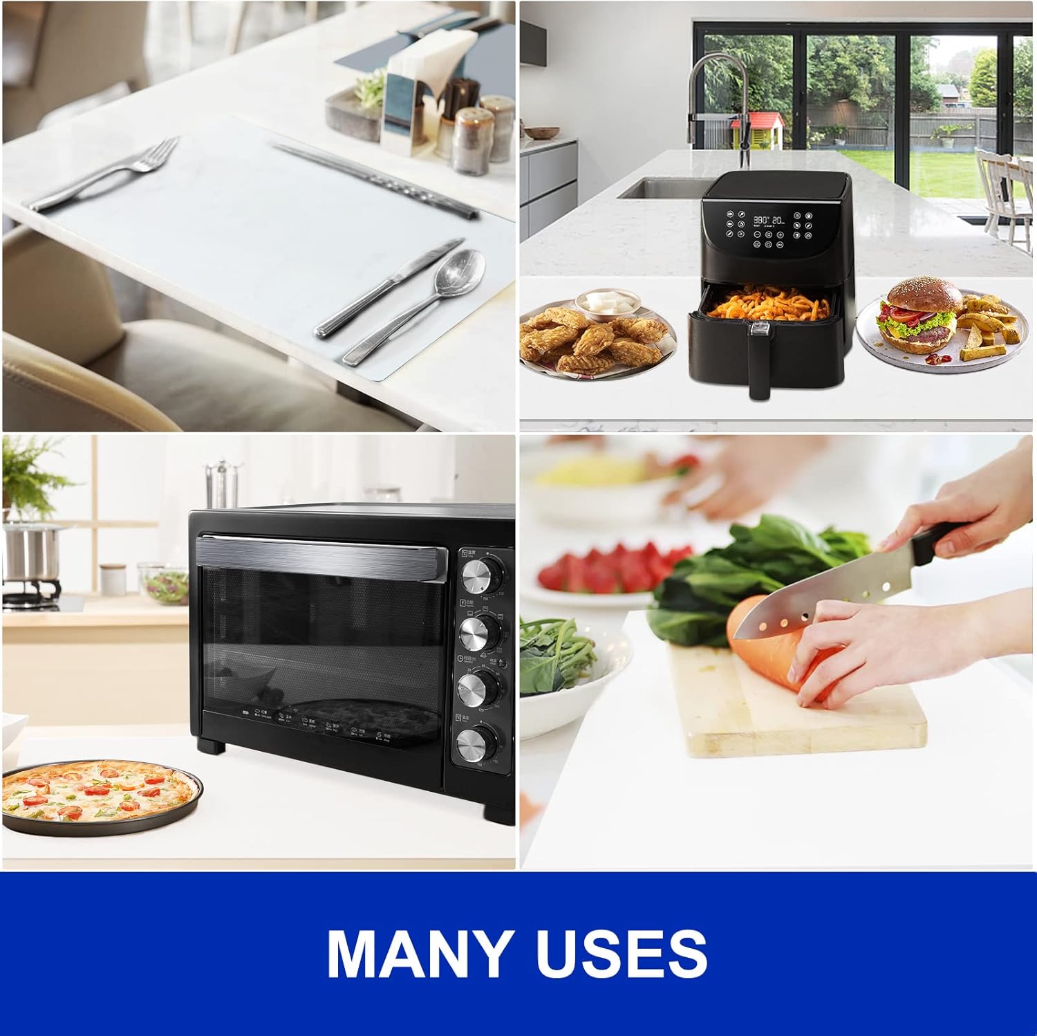 GIXUSIL 2 Pack Silicone Mats for Kitchen Counter, 23.62" x 15.75"x 1.5mm Thick Large Silicone Mat, Nonskid Heat Resistant Countertop Protector, Easy to Clean, White Translucent