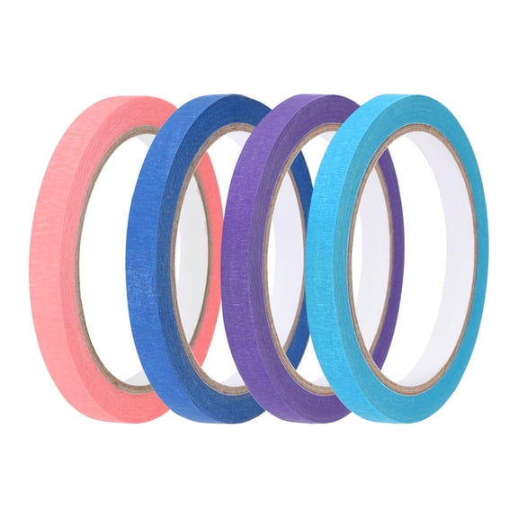 4pcs 3/8" x 22 Yard Colored Masking Tape, Blue Purple Pink