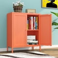thumbnail image 4 of Small 2 Transparent Door Metal Storage Side Buffet Cabinet for Bed Room,Living Room,Entryway,Hallway,Home,Hotel,Office,Garage,Kitchen,1 Removable Shelf. (Striped Door, Orange), 4 of 14