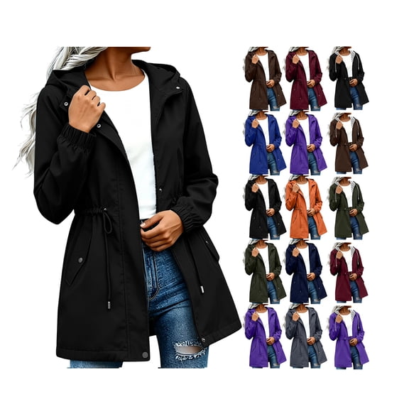 Rain Jacket Women Waterproof Windbreaker Rain Jackets Adjustable Waist Lightweight Casual Travel Rain Coats Hooded Outdoor Raincoat