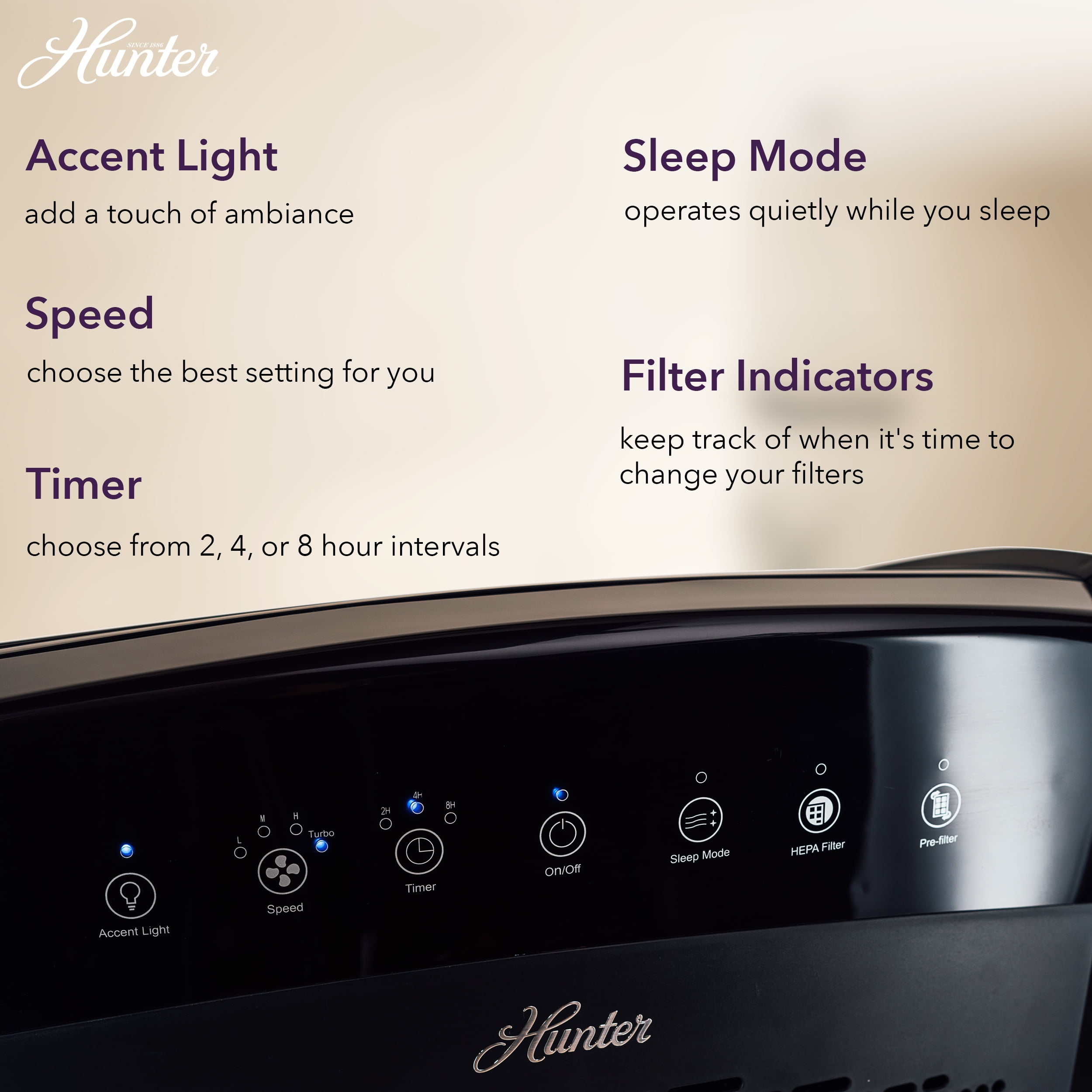 Hunter HP800 True HEPA Air Purifier Value Bundle w/Extra Filter, Gray