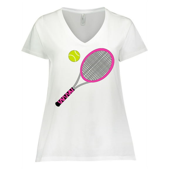 Inktastic Pink Tennis Racket and Ball Women's Plus Size V-Neck T-Shirt