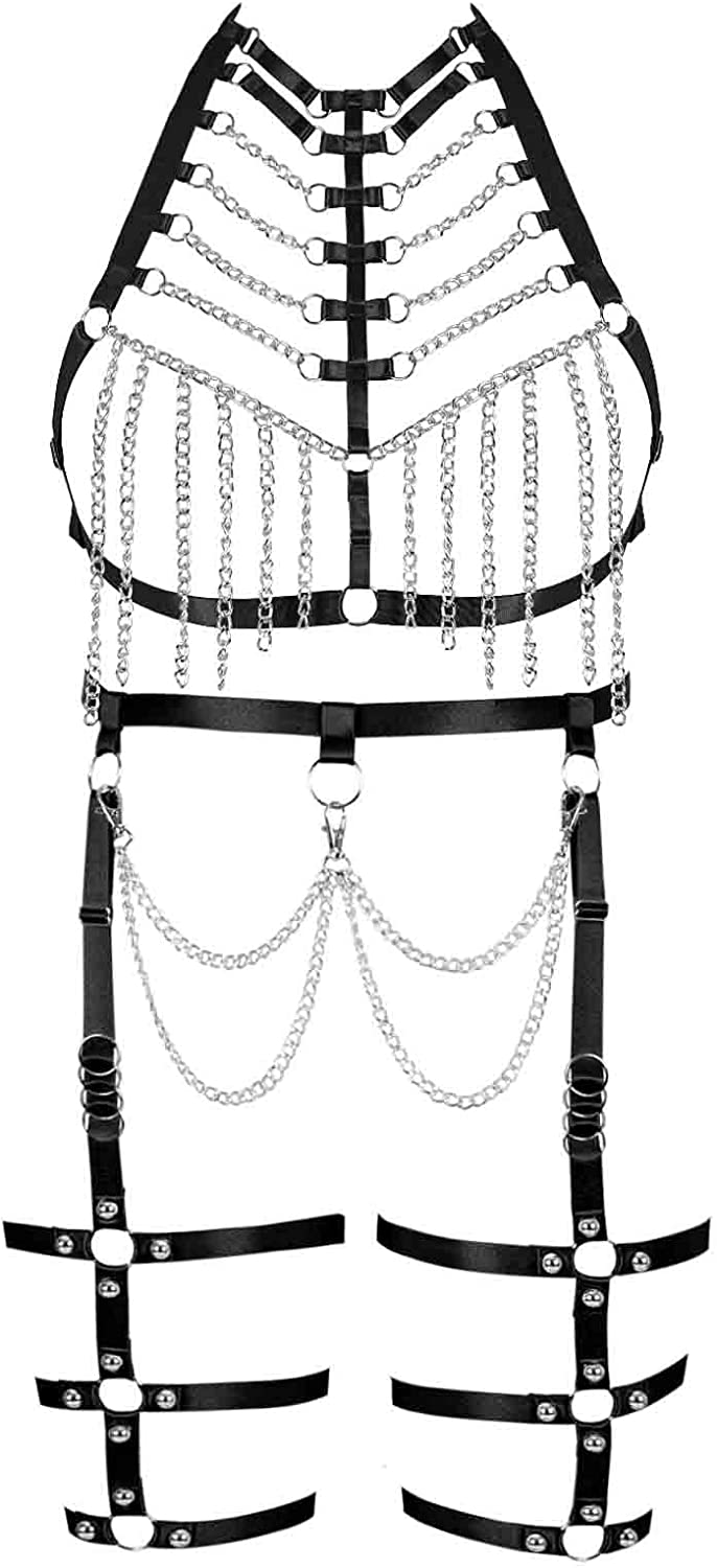 Plus Size Woman Lingerie Garter Belt Set Pentagram Full Cage Body chain