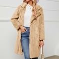 thumbnail image 2 of Penkiiy Women's Fuzzy Fleece Lapel Open Front Long Cardigan Coat Faux Fur Warm Winter Outwear Jackets Faux Fur Coat Khaki, 2 of 5