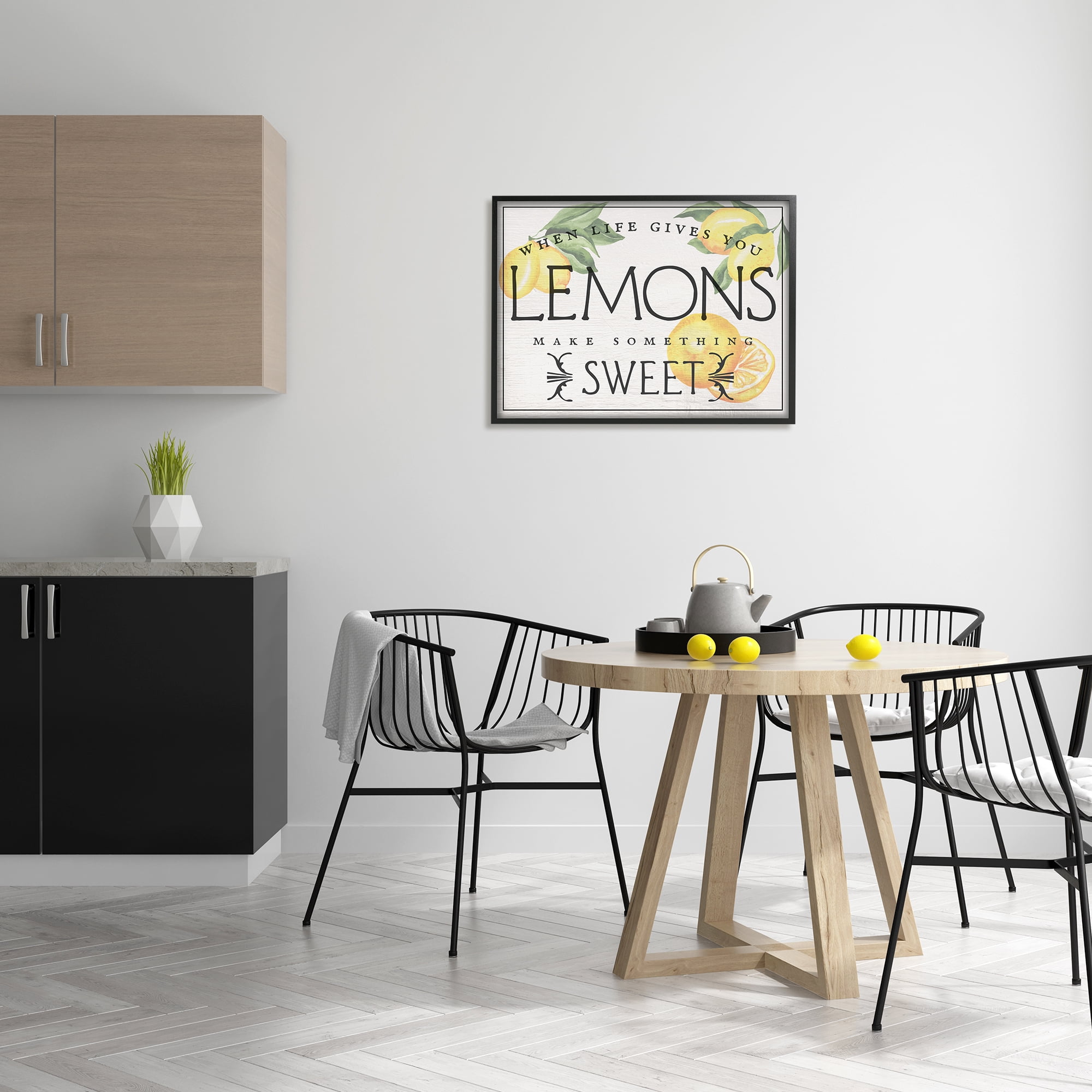 Stupell Industries Life Gives Lemons Bold Citrus Fruit Border Sign Graphic Art Black Framed Art Print Wall Art, Design by Daphne Polselli