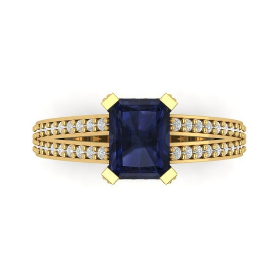 Clara Pucci 14K Yellow Gold 2.45ct BlueSapphire Solitaire with Accents Ring