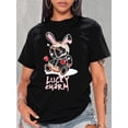 thumbnail image 1 of Poupée Noire Mignonne Lapin Rouge Petite Rose Imprimé Lettre d'Amour Mode Décontractée T-shirt à Manches Courtes Col Rond pour Femmes, 1 of 7