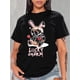 thumbnail image 1 of Black Cute Doll Rabbit Red Small Rose Love Letter Print Fashion Casual Women's Round Neck Short Sleeve T-shirt, 1 of 7