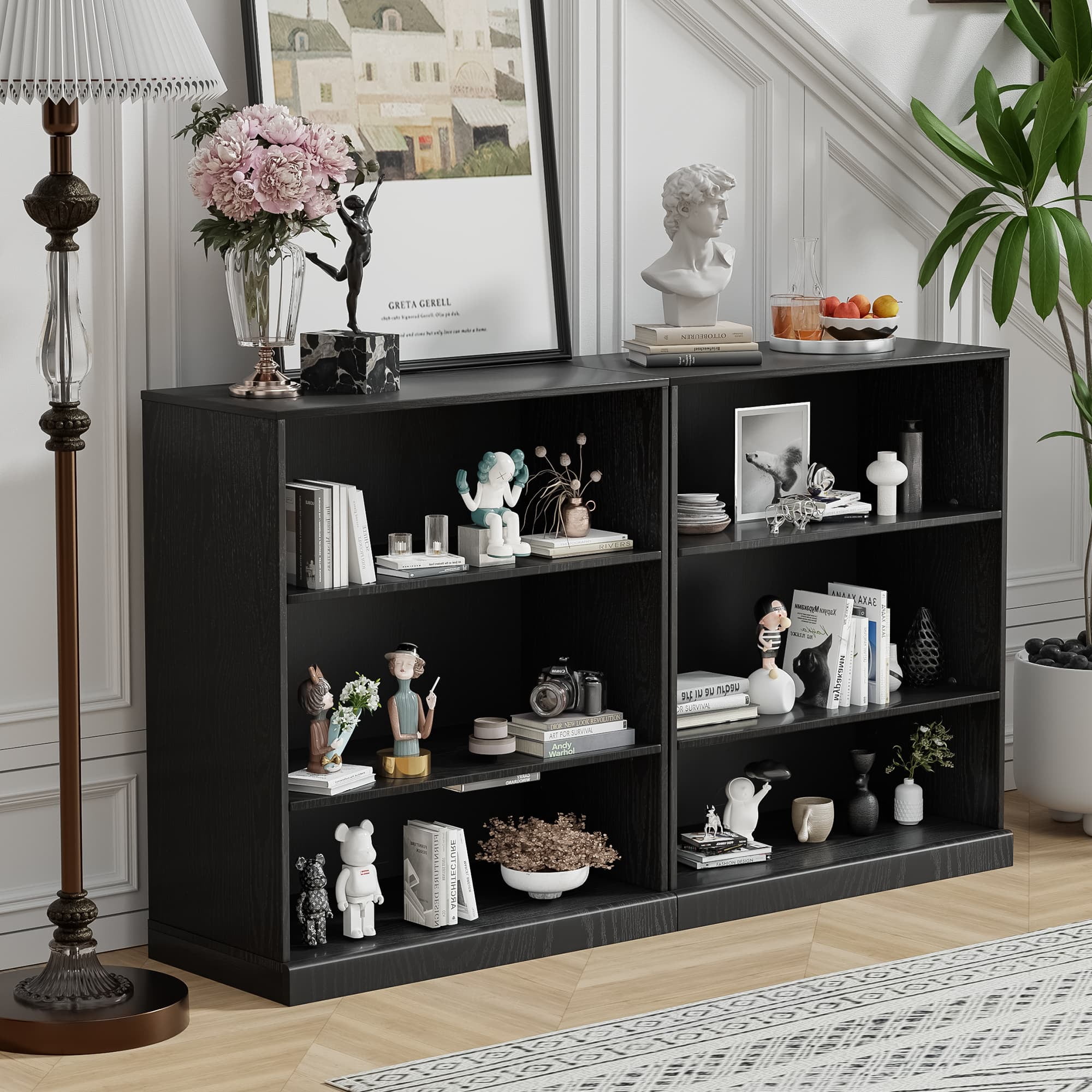 MAYEERTY 3-Shelf 16*31*36"Black Wood Grain Bookcase with Adjustable Shelves, Durable Storage for Home or Office