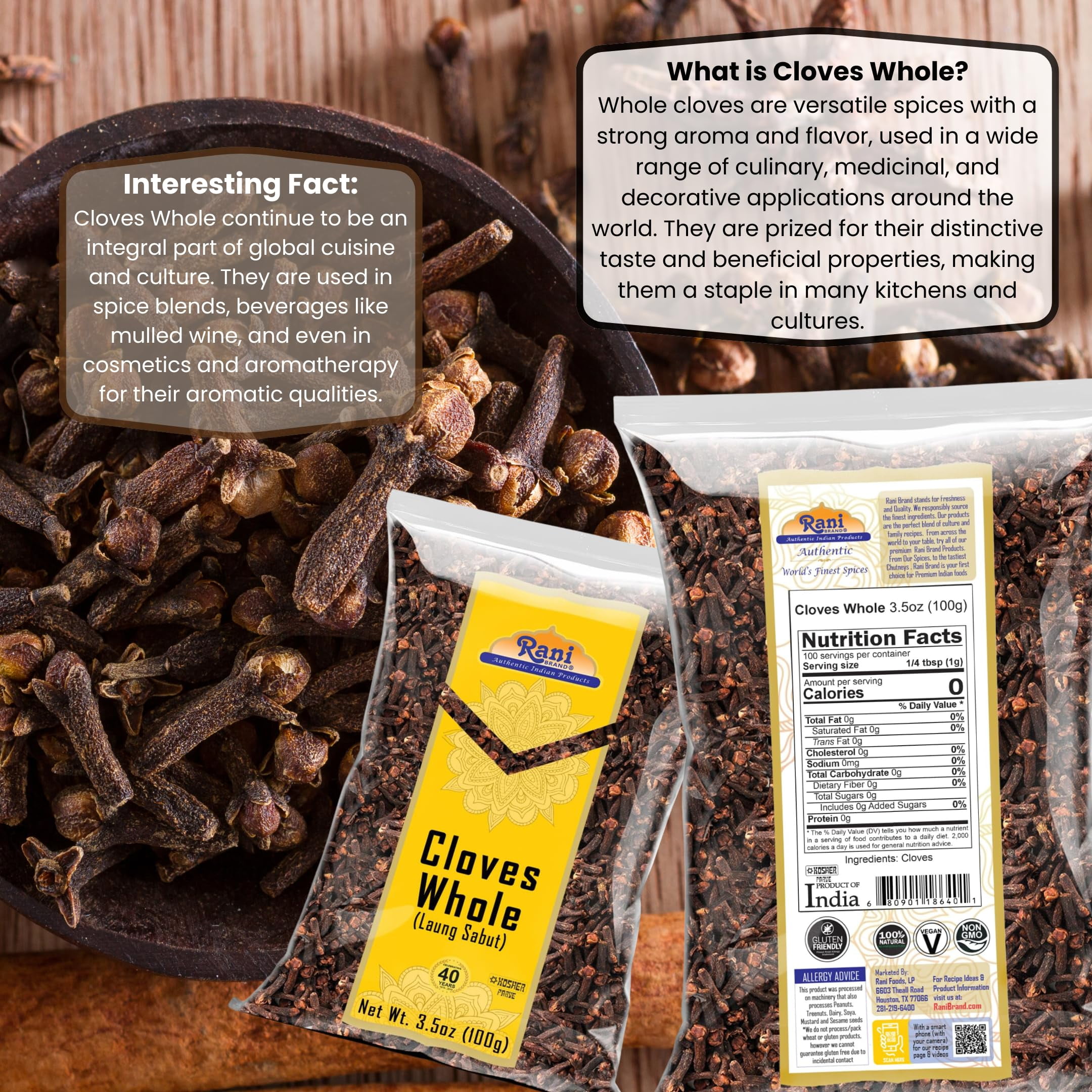 Rani Cloves Whole (Laung) 3.5oz (100g) Great for Food, Tea, Pomander Balls and Potpourri, Hand Selected, Spice ~ All Natural | NON-GMO | Kosher | Vegan | Gluten Friendly | Indian Origin