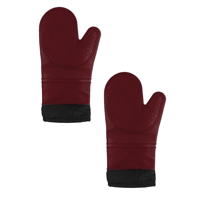 Oleegame 2 Pcs Gants de Cuisine en Silicone pour Micro-Ondes Tapis de Pot Protection Isolation Rouge