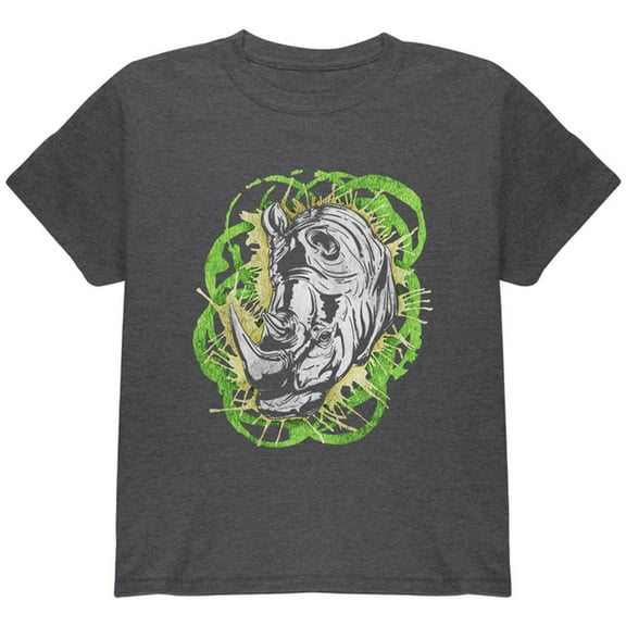 Wild White Rhino Safari Youth T Shirt Dark Heather YLG