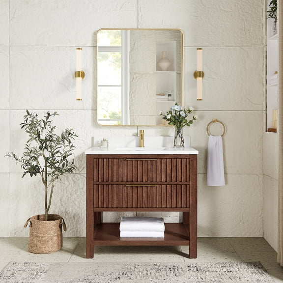 Vitre 36" Single Bath Vanity in Aged Dark Brown Oak with Composite Stone Top