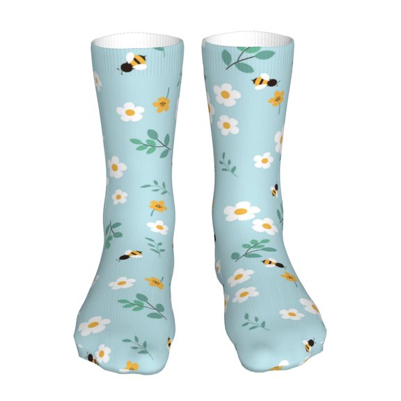 Easygdp Bee Flower Ankle Socks for Women Stocking Mid Calf Socks Ultra Stretchy for Boots Sneakers Loafer