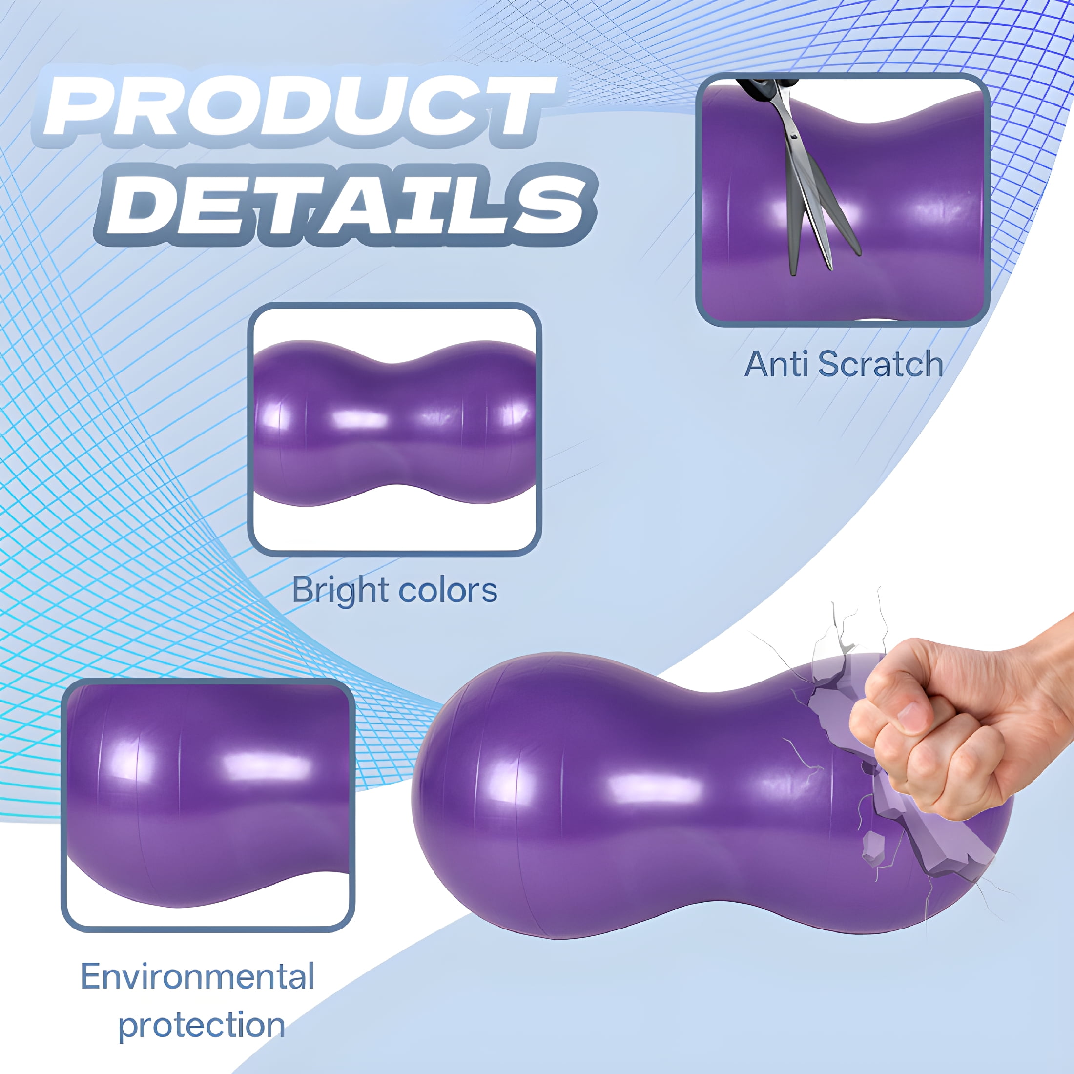 BESTSKY Exercise Ball,39.4"*19.7"*19.7" Pilates Ball,Thickened Explosion-Proof Peanut Ball,Purple