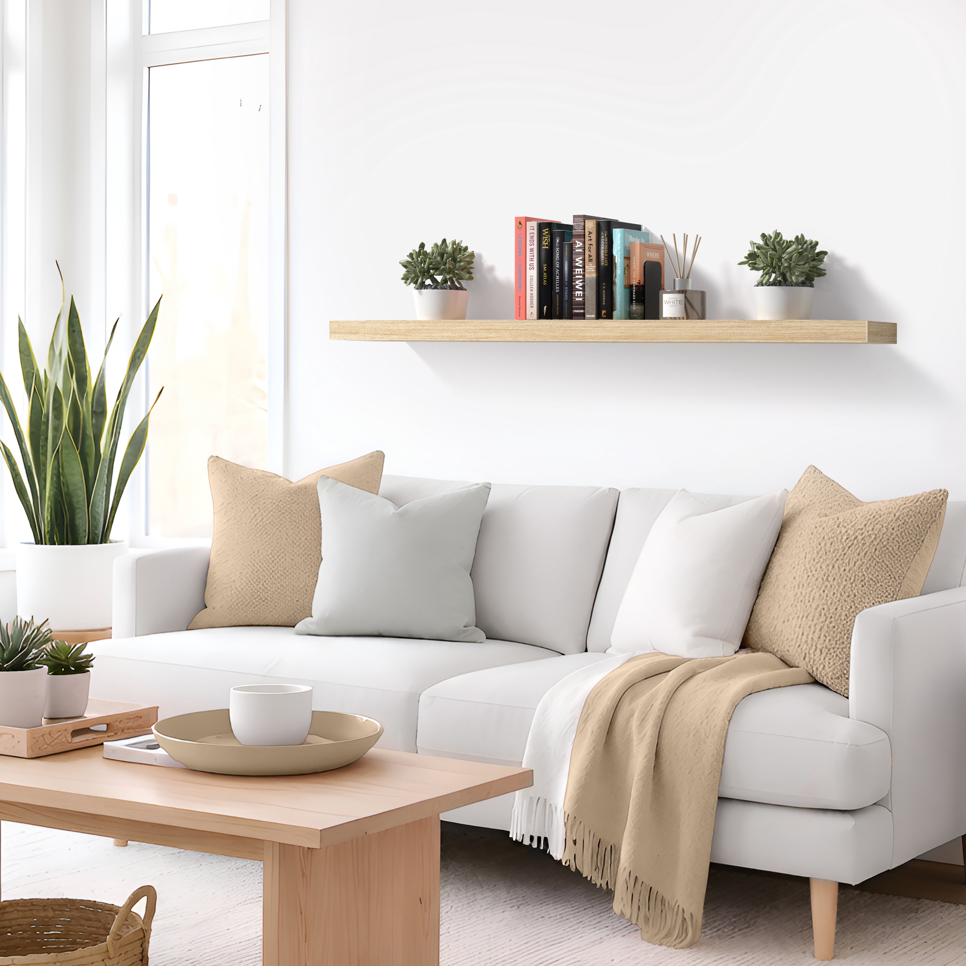 Sorbus 55" Floating Wall Shelf, Maplewood, Invisible Brackets, Bathroom, Bedroom & Home Decor