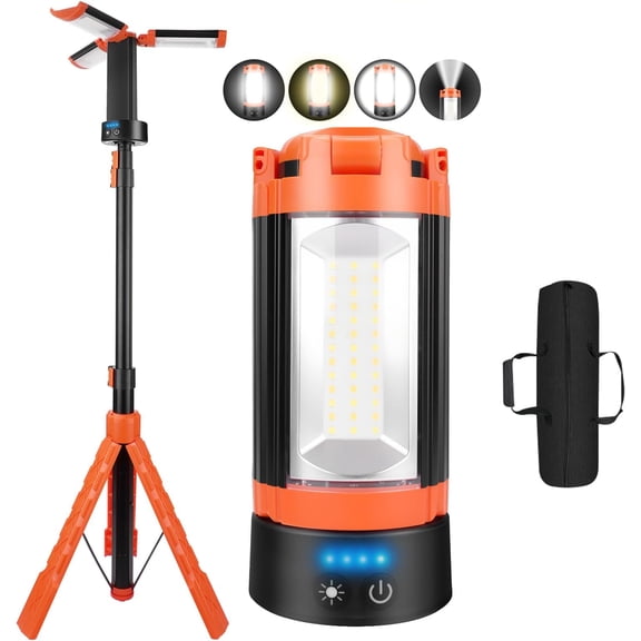 Camping Light with Stand, 73.2" Cordless Work Light, 5000LM, 100W LEDUSB-C Charge 360? Adjustable, 5 Modes & 48H Runtime, Camping Lights for Outdoor, Job Site, Garage,