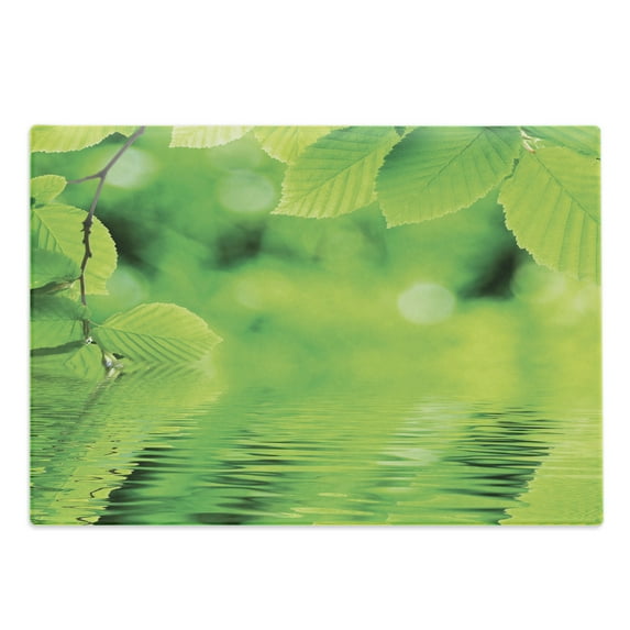 Leaves Cutting Board, Leaves in Water Spa Open Your with Nature Ecological Monochrome Photo, Decorative Tempered Glass Cutting and Serving Board, Large Size, Green, by Ambesonne