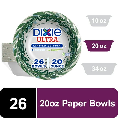 Dixie Ultra Winter Design Disposable Paper Bowls, 20 oz, Multi-Color, 26 Count