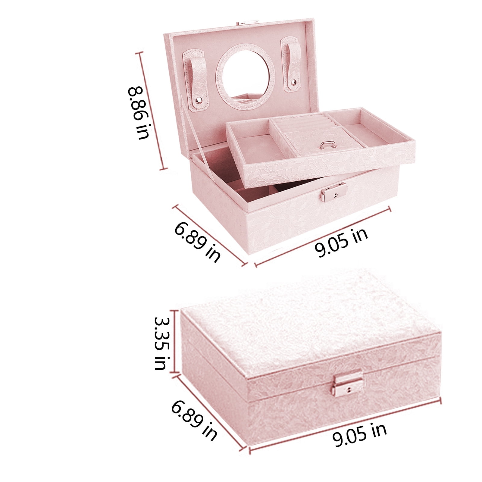 Jubipavy Jewelry Box With Lock And Mirror Jewelry Organizer Storage Case With 2-Layers Display For Earrings Bracelets Rings Watches