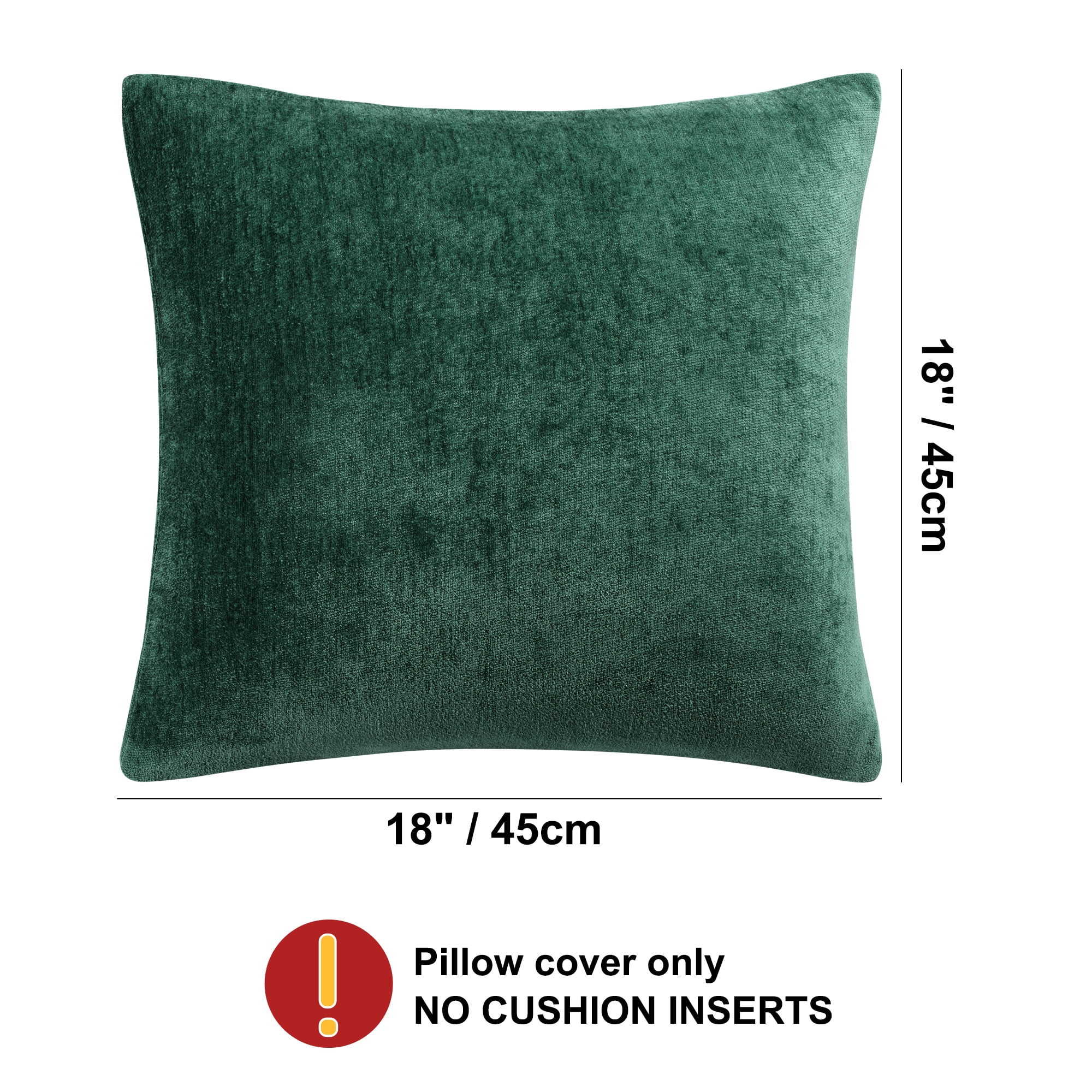 REGALWOVEN Set of 2 Chenille Throw Pillow Covers, Soft Decorative Cushion Covers Emerald Green 18x18 Inch