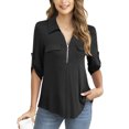 thumbnail image 2 of Traleubie Women's 3/4 Sleeve Collared Blouses Business Casual Zip Front V Neck Loose Fit Tunic Tops L-4XL, 2 of 4