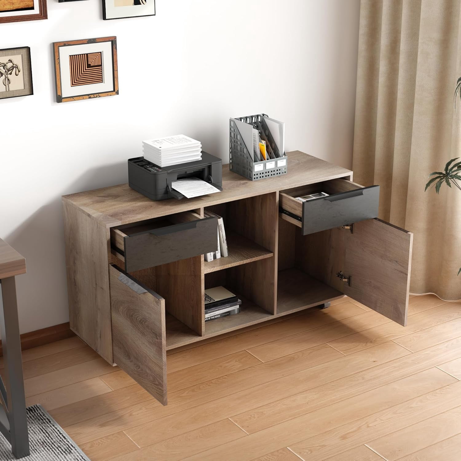 63 inch L Shaped Executive Desk with 2 Drawers File Cabinets Storage(Left Hand Return)