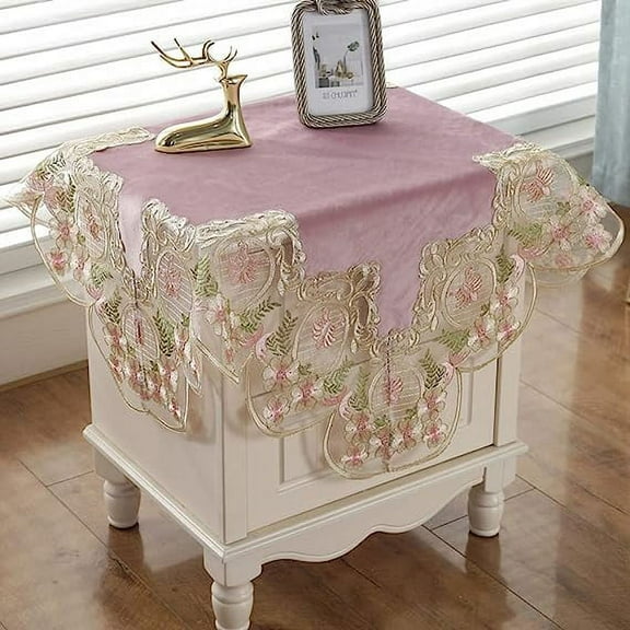 Nvzi Damask Lace Patchwork Tablecloth Luxury Square Small Table Cover Elegant Floral Embroidered Lace Table Cloth for Party Kitchen Dinning Picnic Decoration (Type O,22"x22")