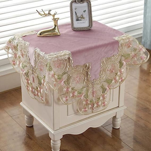 Nvzi Mantel de retazos de encaje de damasco, mantel de lujo cuadrado pequeño, mantel de encaje elegante con bordado floral para decoración de fiestas, cocinas, comedores y picnics (tipo O, 22" x 22")