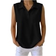 thumbnail image 3 of VBVC Women's Waffle Collared Sleeveless Shirt , Casual Button Down Top For Women, Ladies' Summer Work Blouse with Pockets,Black,S-2XL, 3 of 8