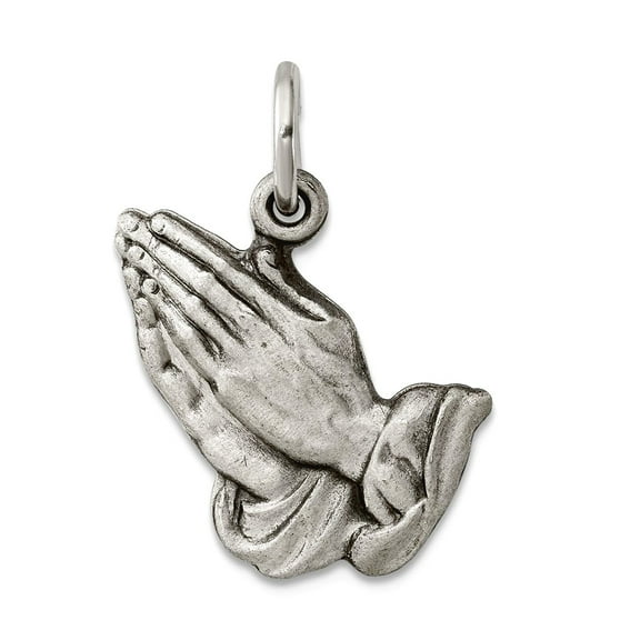 925 Sterling Silver Solid Satin Oxidized Antiqued Praying Hands Charm 20x13mm Wide Pendant Necklace for Women