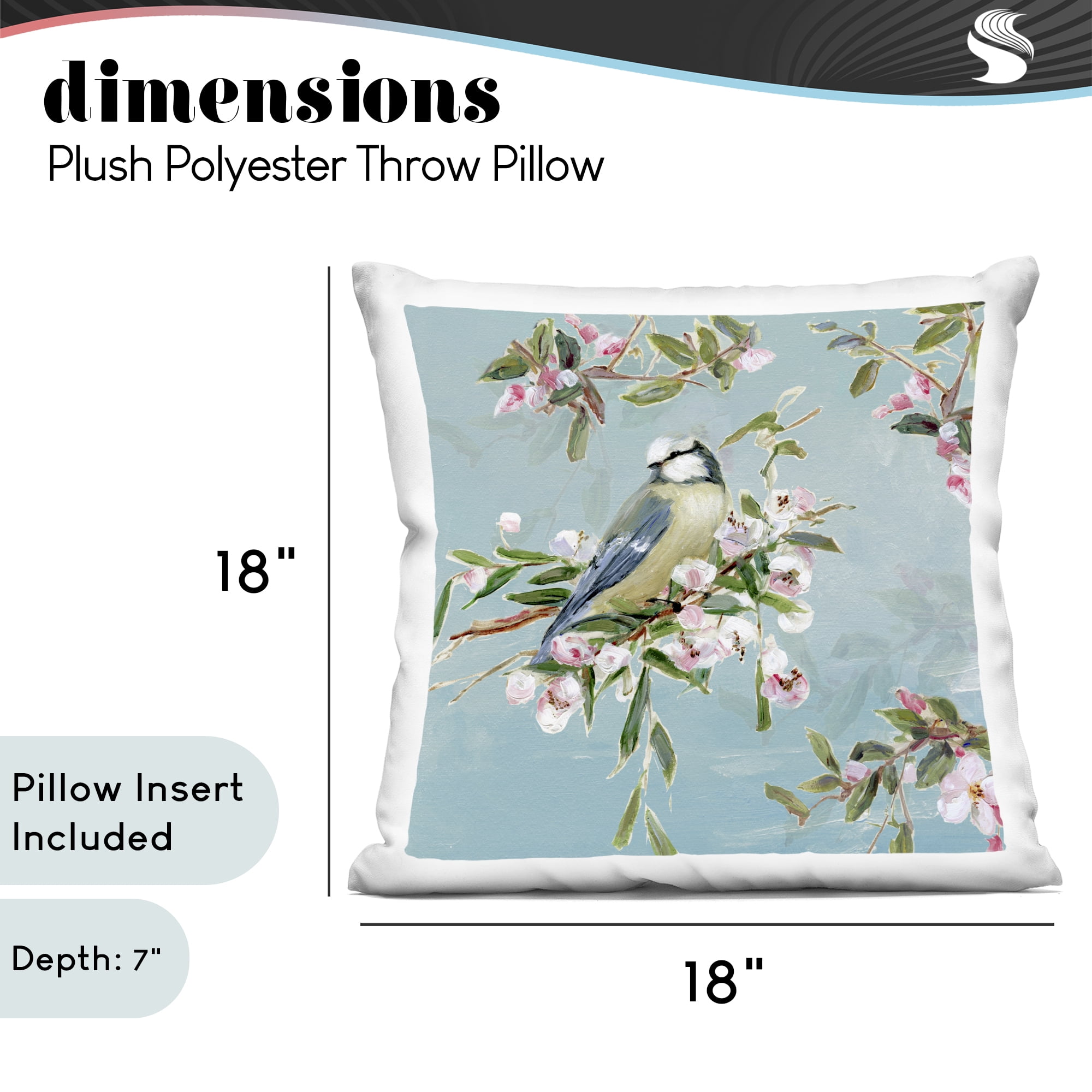 Stupell Industries Songbird Perched on Blooms Decorative Printed Throw Pillow, design by Sally Swatland, 18 x 7 x 18