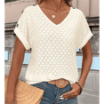 thumbnail image 4 of Camiseta con Bordado de Ojales para Mujer, Blusa Informal de Verano con Cuello en V, Blusa Holgada A , Color Albaricoque S, 4 of 8