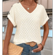 thumbnail image 4 of Camiseta con Bordado de Ojales para Mujer, Blusa Informal de Verano con Cuello en V, Blusa Holgada A , Color Albaricoque S, 4 of 8