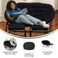 thumbnail image 3 of BizChair 56" Portable Folding Double Saucer Chair with 2 Folding Ottomans Black Faux Fur with a Black Steel Frame for Dorm or Bedroom, 3 of 14