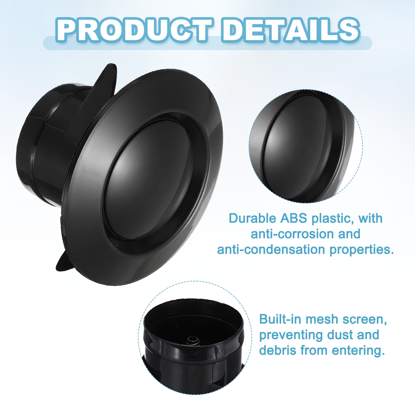 Uxcell 3 Inch Round Air Vent, 3pcs ABS Adjustable Soffit Exhaust Vent Cover, Black